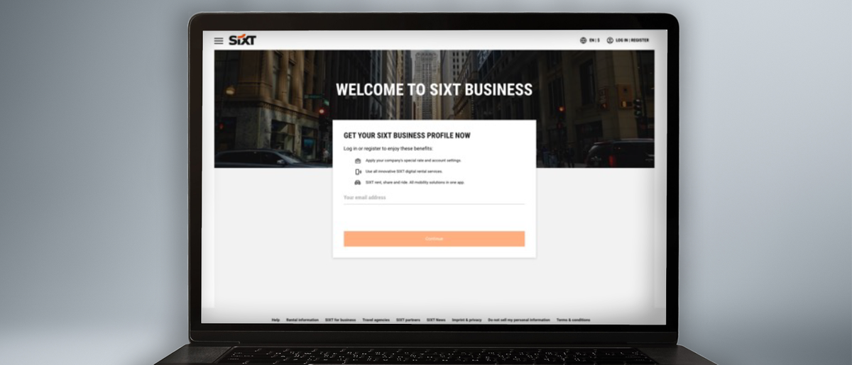 Screenshot eines Laptops nach dem Login zum SIXT business Profil