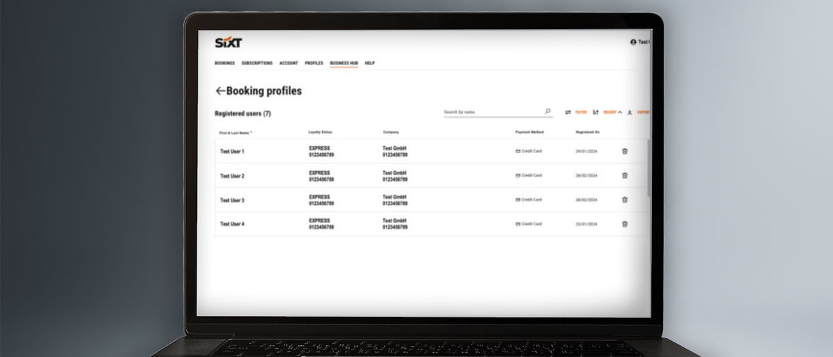 Screenshot eines Laptops mit der Buchungsübersicht aus dem SIXT business Profil