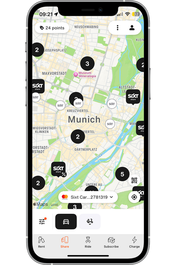 SIXT SHARE auto reserveren